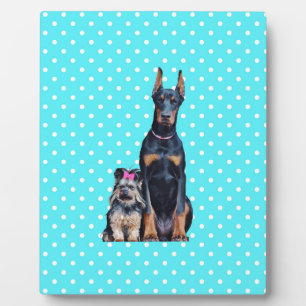 Yorkshire Terrier Doberman Blue Polka Dots Plaque