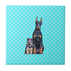 Yorkshire Terrier Doberman Blue Polka Dots Tile