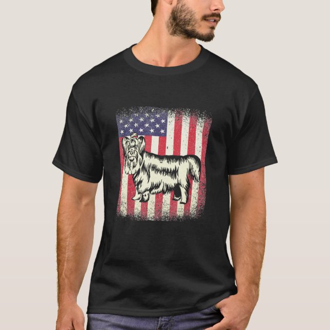 Yorkshire Terrier Dog American Flag Patriotic 4th  T-Shirt (Front)