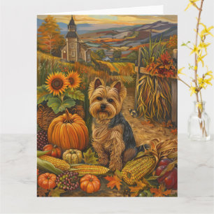 Yorkshire Terrier Dog Autumn Harvest Thanksgiving Card
