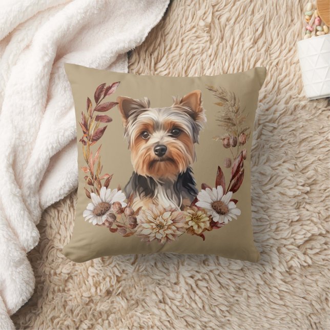 Yorkshire Terrier Dog Autumn Wreath Cushion (Blanket)