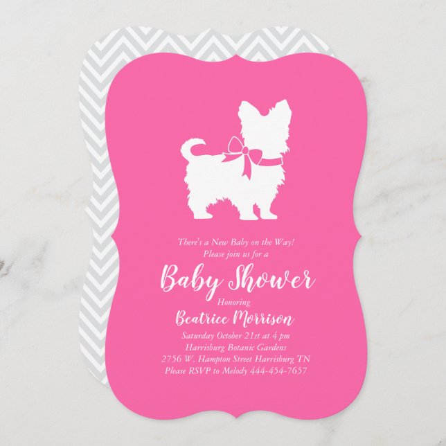 Yorkshire Terrier Dog Baby Shower Pink Girl Invitation (Front/Back)