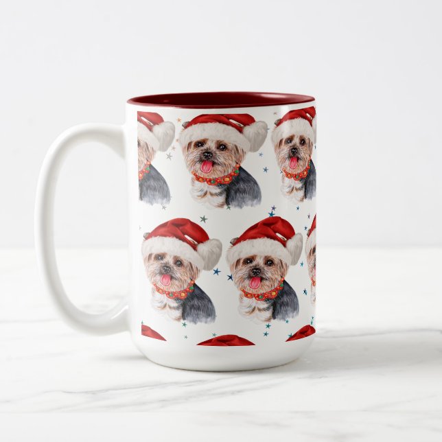 Yorkshire Terrier Dog Breed Christmas Stars Two-Tone Coffee Mug (Left)