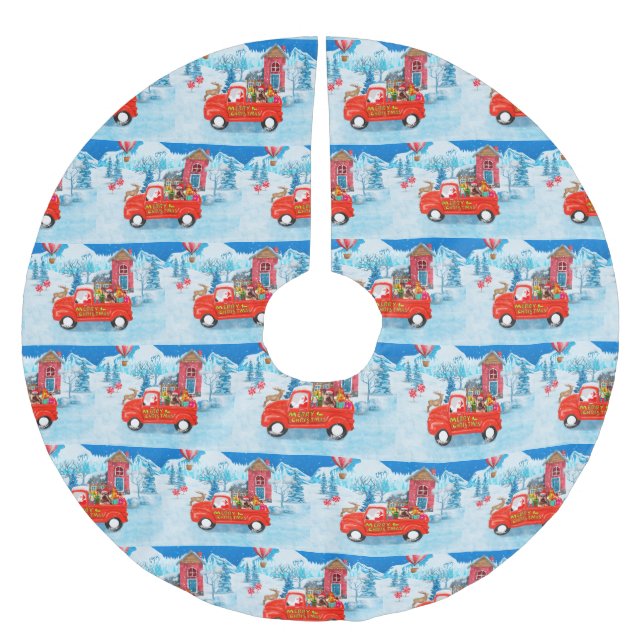 Yorkshire Terrier Dog Christmas Delivery Truck Brushed Polyester Tree Skirt (Front)