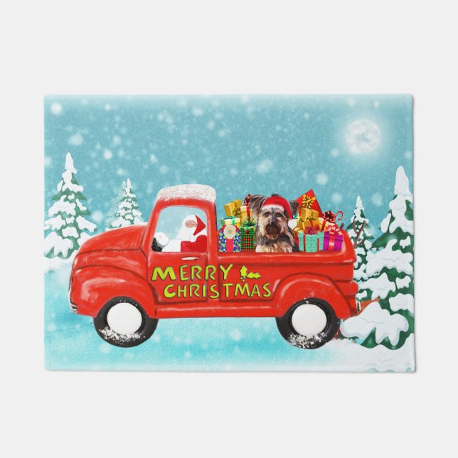 Yorkshire Terrier Dog Christmas Delivery Truck Doormat (Front)