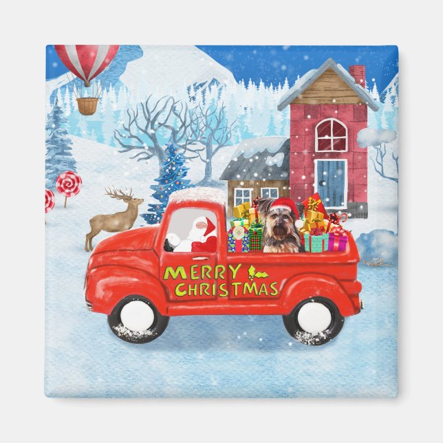 Yorkshire Terrier Dog Christmas Delivery Truck Magnet (Front)