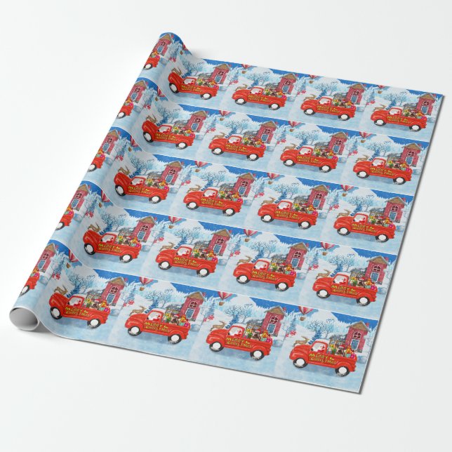 Yorkshire Terrier Dog Christmas Delivery Truck Wrapping Paper (Unrolled)