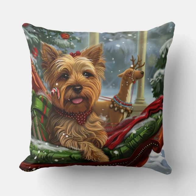 Yorkshire Terrier Dog Christmas Festive Cushion (Front)
