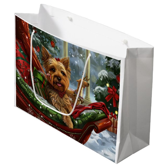 Yorkshire Terrier Dog Christmas Festive Large Gift Bag (Front Angled)