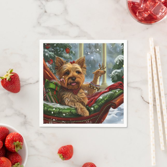 Yorkshire Terrier Dog Christmas Festive Napkin (Insitu)