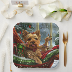 Yorkshire Terrier Dog Christmas Festive Paper Plate