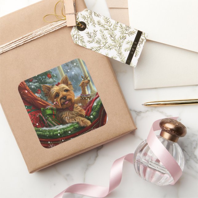 Yorkshire Terrier Dog Christmas Festive Square Sticker (Gifting)