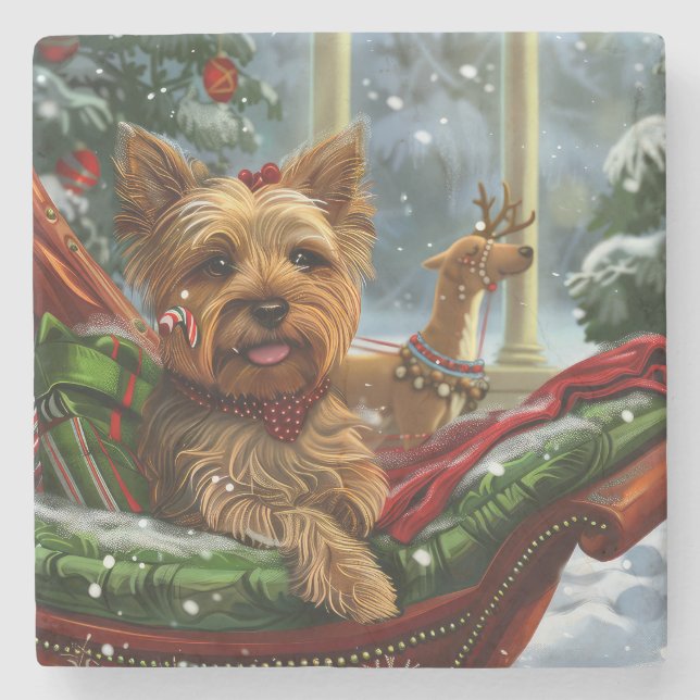 Yorkshire Terrier Dog Christmas Festive Stone Coaster (Front)