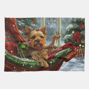 Yorkshire Terrier Dog Christmas Festive Tea Towel