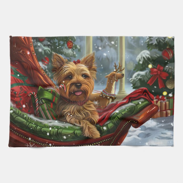 Yorkshire Terrier Dog Christmas Festive Tea Towel (Horizontal)