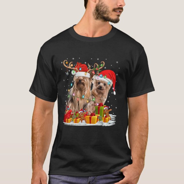 Yorkshire Terrier Dog Christmas Lights Holiday Xma T-Shirt (Front)