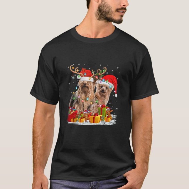 Yorkshire Terrier Dog Christmas Lights Holiday Xma T-Shirt (Front)