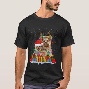 Yorkshire Terrier Dog Christmas Lights Reindeer Sa T-Shirt
