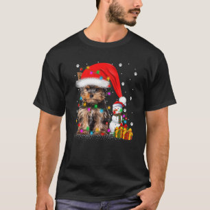 Yorkshire Terrier Dog Christmas Lights Santa Snowm T-Shirt