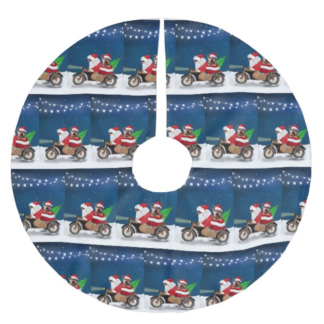 Yorkshire Terrier Dog Christmas Santa Claus  Brushed Polyester Tree Skirt (Front)