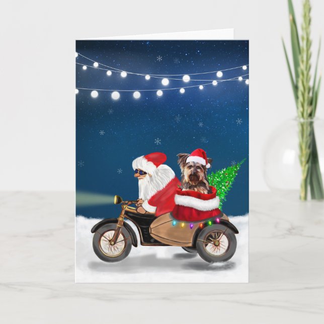 Yorkshire Terrier Dog Christmas Santa Claus  Card (Front)