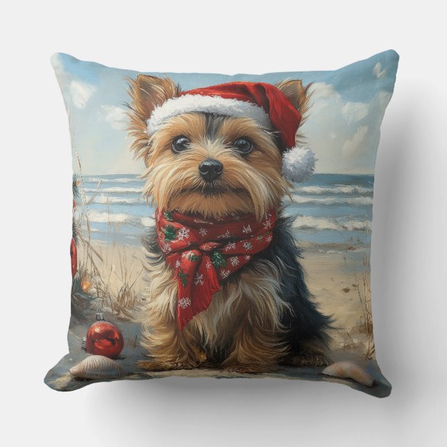 Yorkshire Terrier Dog Christmas Vintage Beach  Cushion (Front)