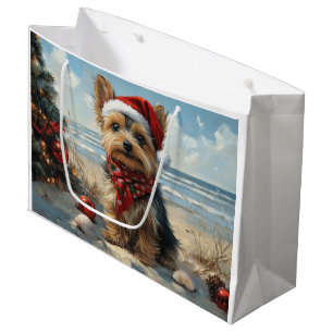 Yorkshire Terrier Dog Christmas Vintage Beach  Large Gift Bag