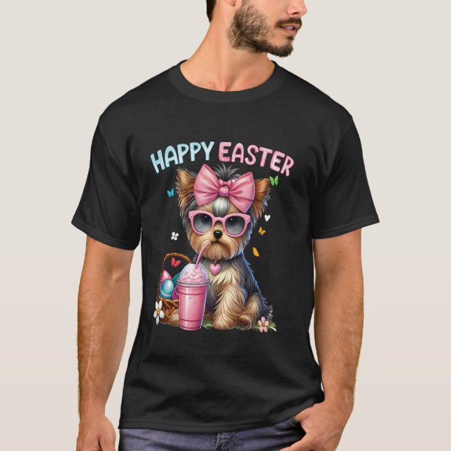Yorkshire Terrier Dog Easter Bunny Women Kids Girl T-Shirt (Front)