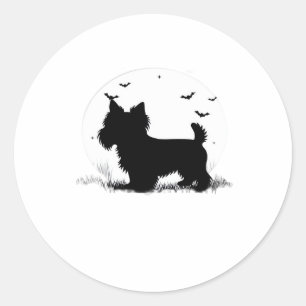 Yorkshire Terrier Dog � Halloween Moon Silhouette  Classic Round Sticker