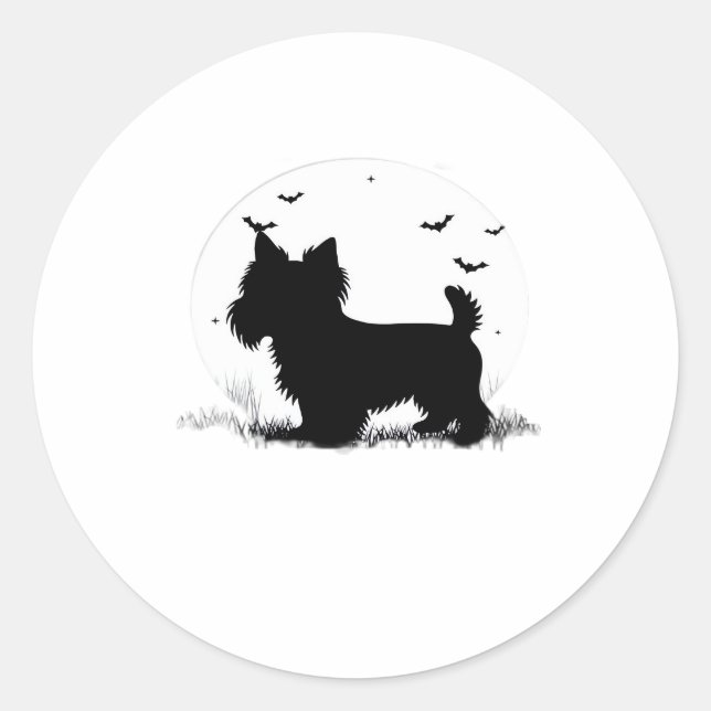 Yorkshire Terrier Dog � Halloween Moon Silhouette  Classic Round Sticker (Front)