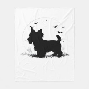 Yorkshire Terrier Dog � Halloween Moon Silhouette Fleece Blanket