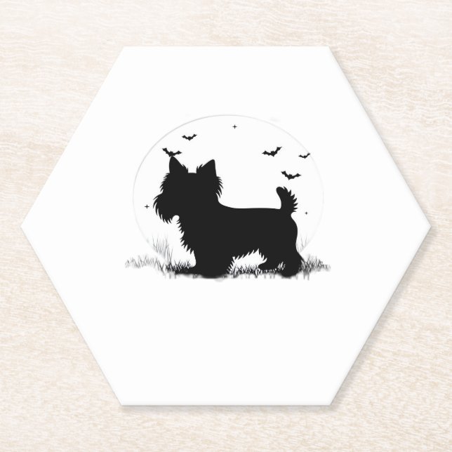 Yorkshire Terrier Dog � Halloween Moon Silhouette  Paper Coaster (Front)