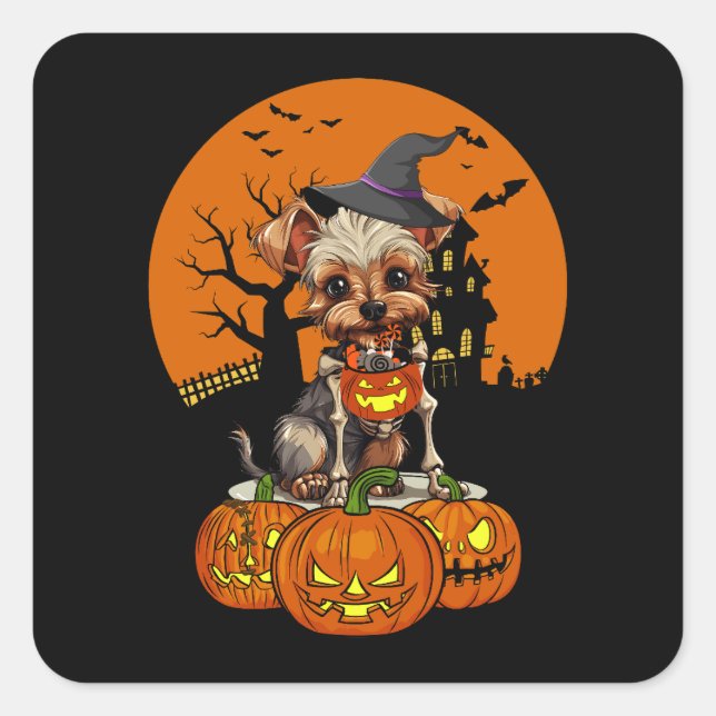 Yorkshire Terrier Dog Halloween Square Sticker (Front)