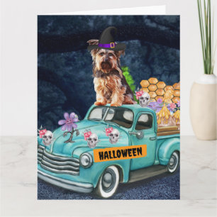Yorkshire Terrier Dog Halloween Truck Scary Night Card