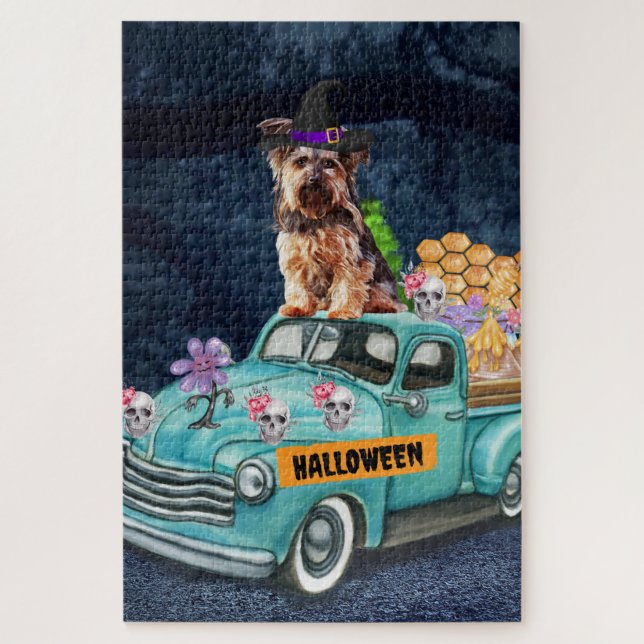 Yorkshire Terrier Dog Halloween Truck Scary Night  Jigsaw Puzzle (Vertical)