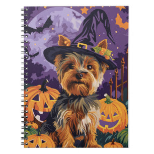 Yorkshire Terrier Dog Halloween Witch And Pumpkin Notebook