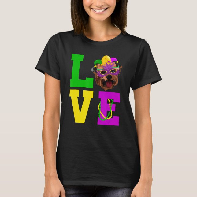 Yorkshire Terrier Dog I Love Mardi Gras Costume Do T-Shirt (Front)