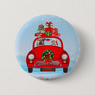 Yorkshire Terrier Dog In Car With Santa Claus  6 Cm Round Badge
