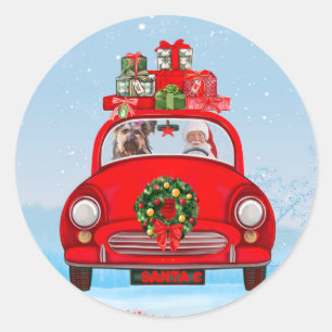 Yorkshire Terrier Dog In Car With Santa Claus Classic Round Sticker