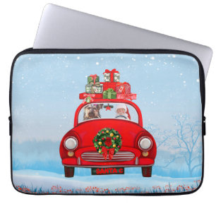 Yorkshire Terrier Dog In Car With Santa Claus  Laptop Sleeve