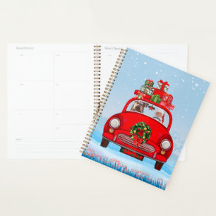 Yorkshire Terrier Dog In Car With Santa Claus Planner