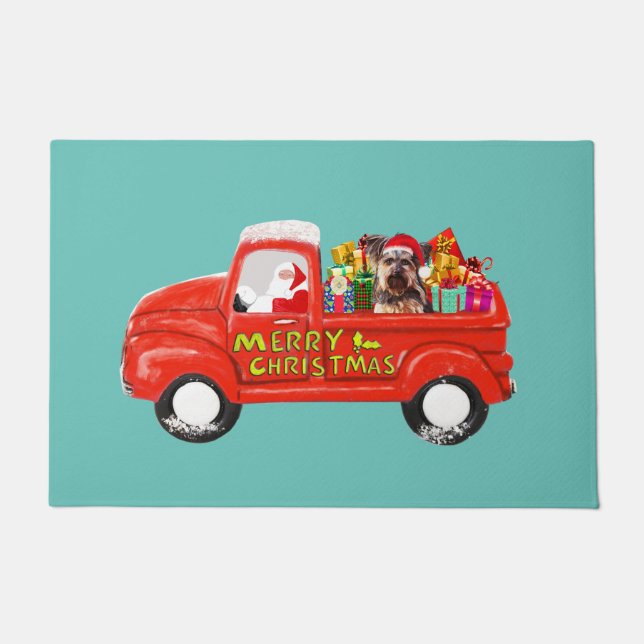 Yorkshire Terrier Dog in Christmas Delivery Truck Doormat (Front)