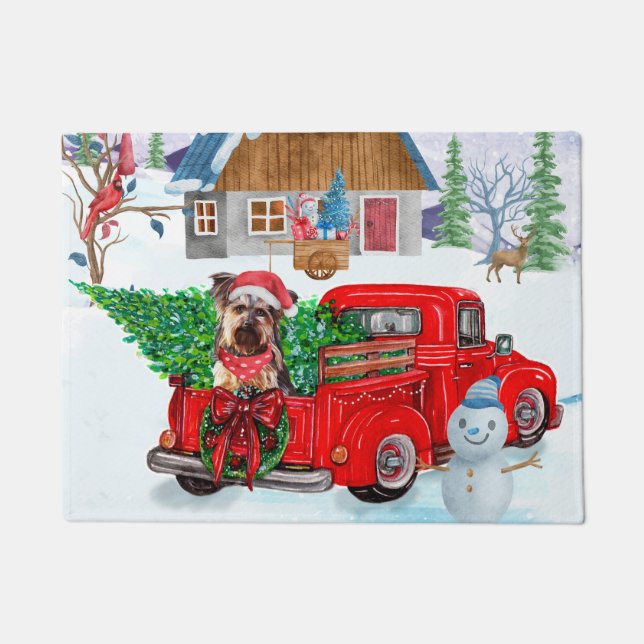 Yorkshire Terrier Dog In Christmas Delivery Truck Doormat (Front)