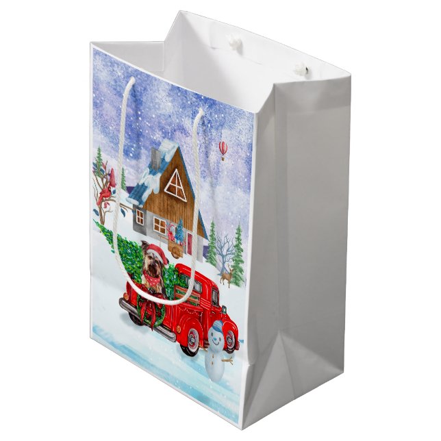 Yorkshire Terrier Dog In Christmas Delivery Truck Medium Gift Bag (Front Angled)