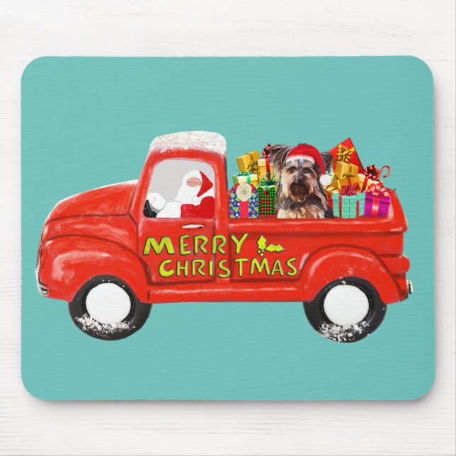 Yorkshire Terrier Dog in Christmas Delivery Truck Mouse Mat (Front)