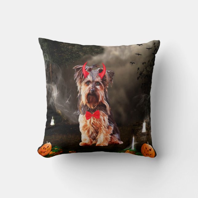 Yorkshire Terrier Dog in Halloween Costume Cushion (Front)