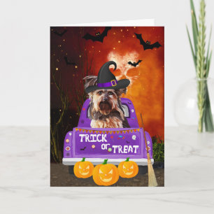 yorkshire terrier Dog in Halloween Truck Card