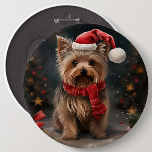 Yorkshire Terrier Dog in Snow Christmas 6 Cm Round Badge