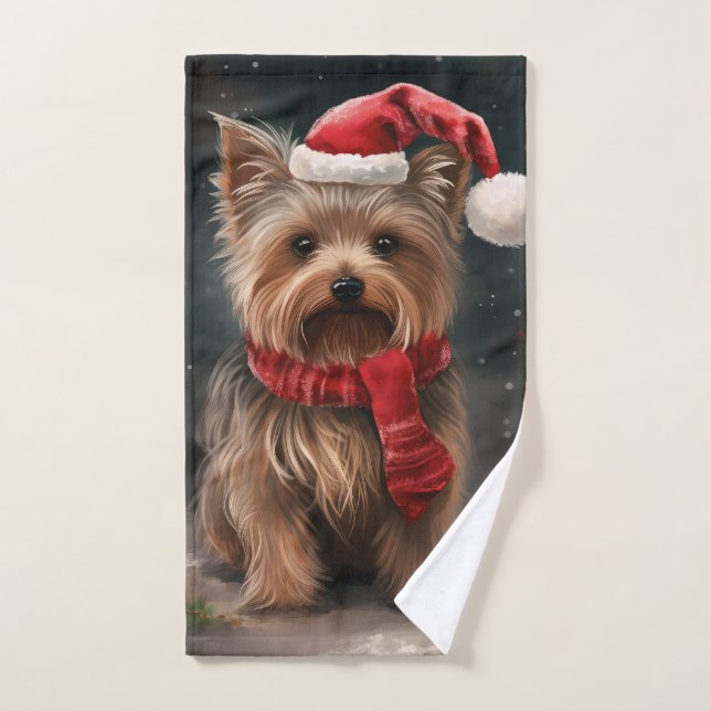 Yorkshire Terrier Dog in Snow Christmas Bath Towel Set (Hand Towel)