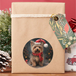 Yorkshire Terrier Dog in Snow Christmas Classic Round Sticker
